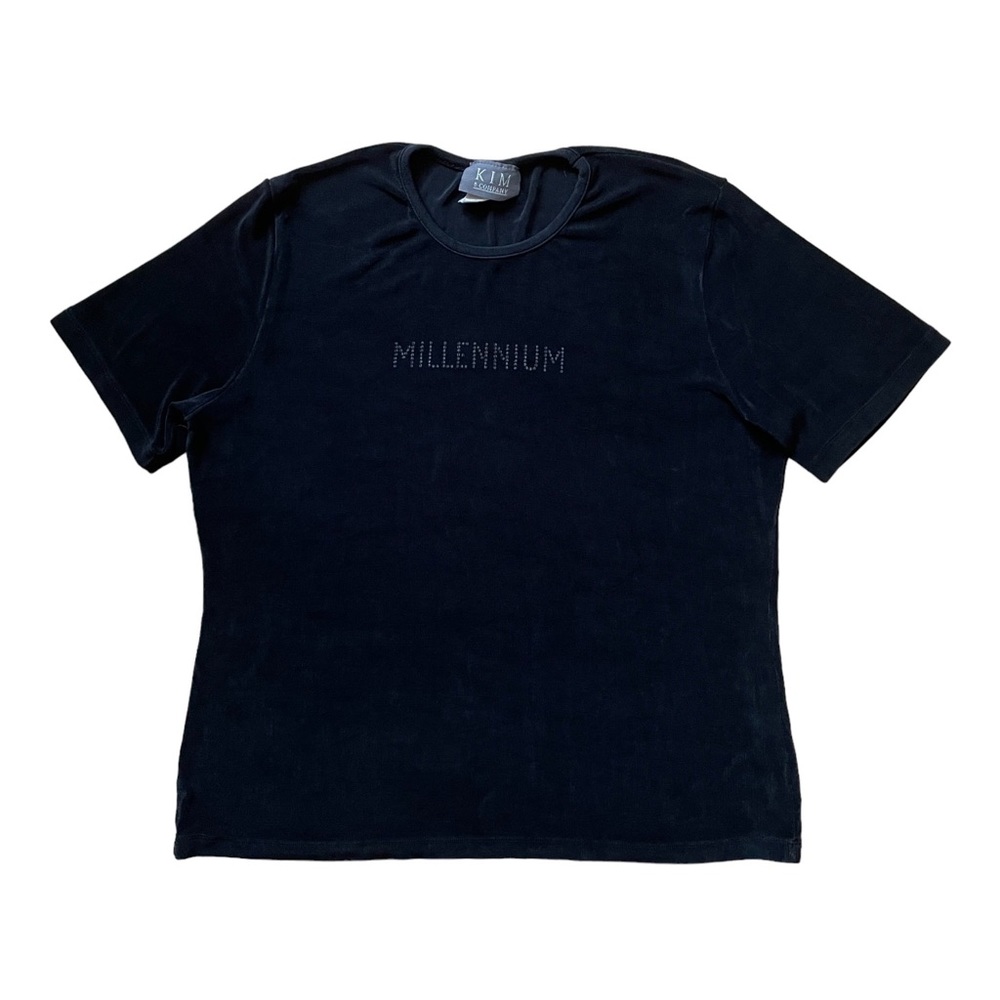 Vintage Black Stretchy Oversized Short Sleeve Ribbed "Millenium" Tee Shirt L XL